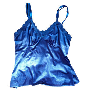 Vintage Lorraine Womens 40 Solid Navy Blue Floral Flower Lace Camisole Cami